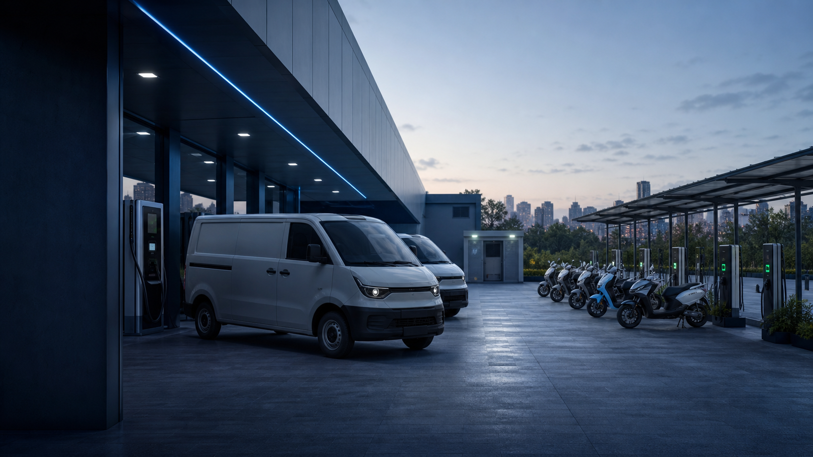 Electric fleet at a connected charging depot