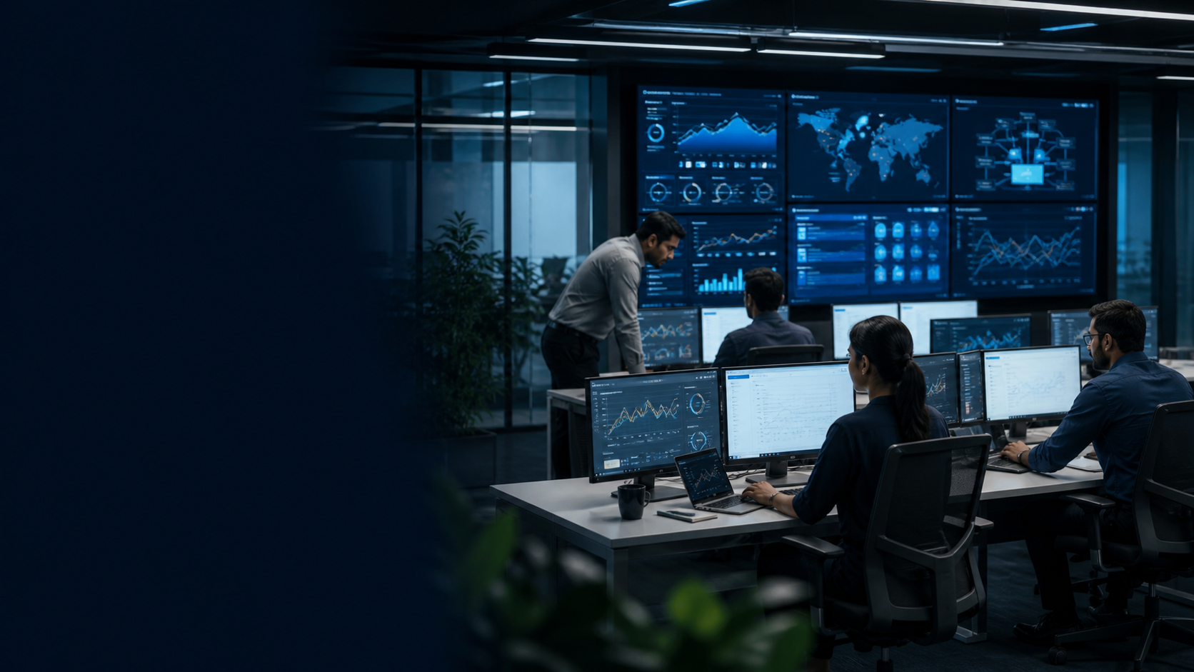 Technology operations team working with connected systems